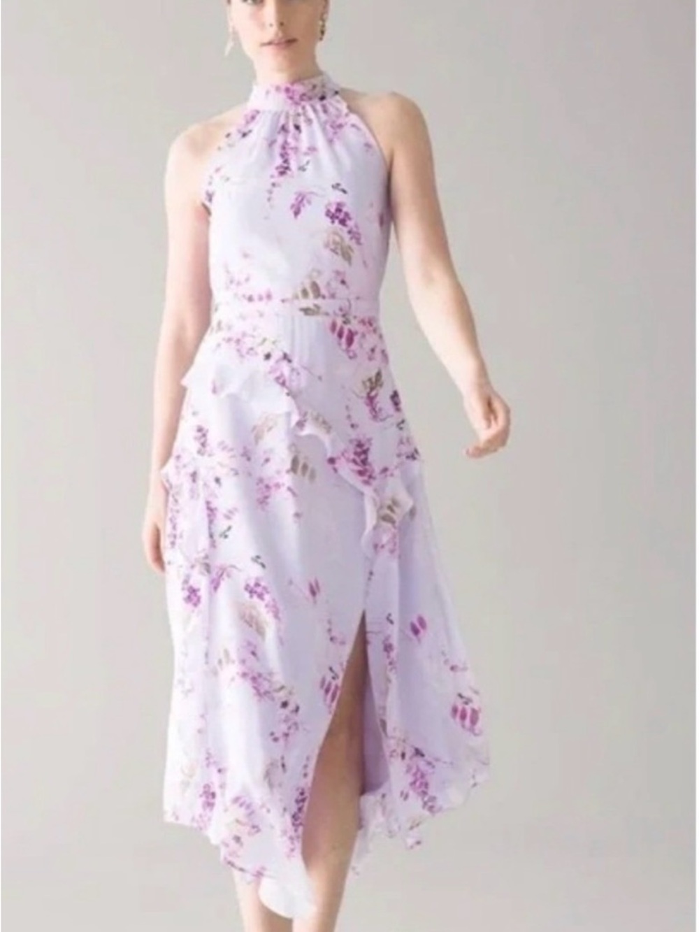 White House Black Market Floral Halter Midi Dress S–M Romantic Elegant